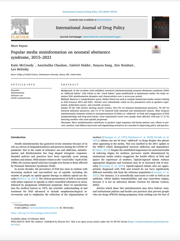 Popular media misinformation on neonatal abstinence syndrome, 2015–2021 