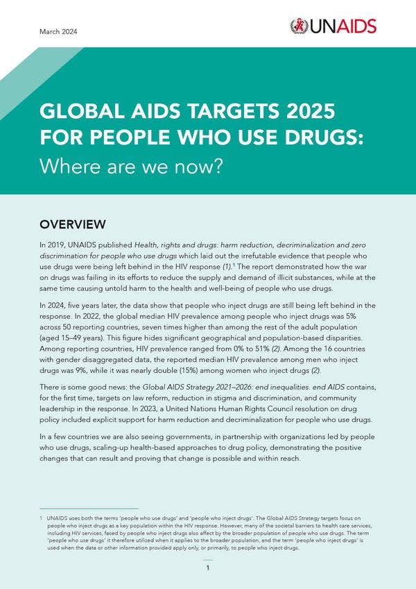 Objectifs mondiaux de lutte contre le sida pour les personnes usagères des drogues en 2025 : Où en sommes-nous ?