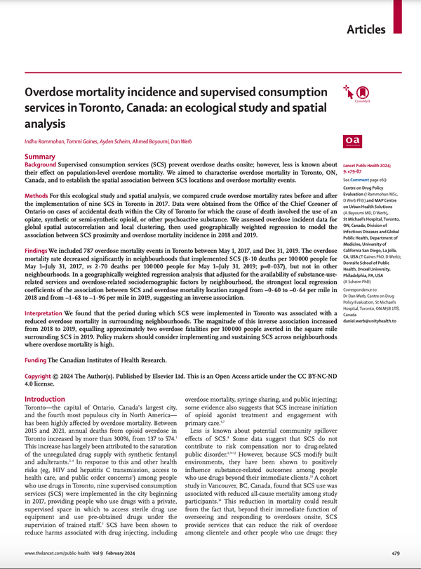 Incidencia de la mortalidad por sobredosis y servicios de consumo supervisado en Toronto (Canadá): estudio ecológico y análisis espacial