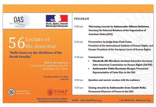 56 Lecture of the Americas: "Reflections on the abolition of the death penalty"