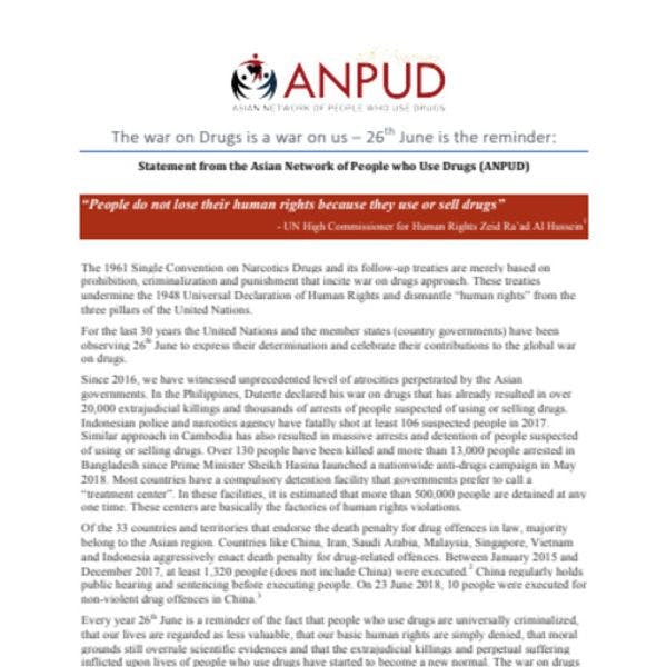 ANPUD statement: The war on drugs is a war on us- June 26th is the reminder