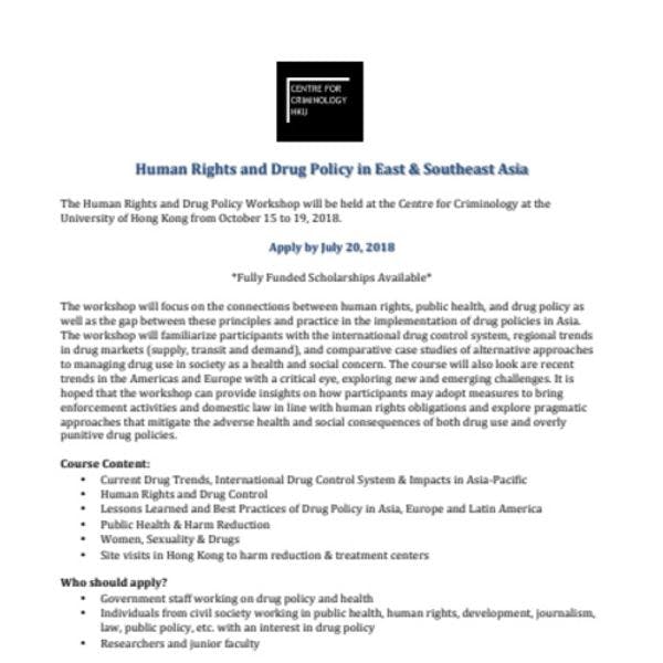 IV Taller sobre derechos humanos y políticas de drogas en el este y el sudeste asiático 2018
