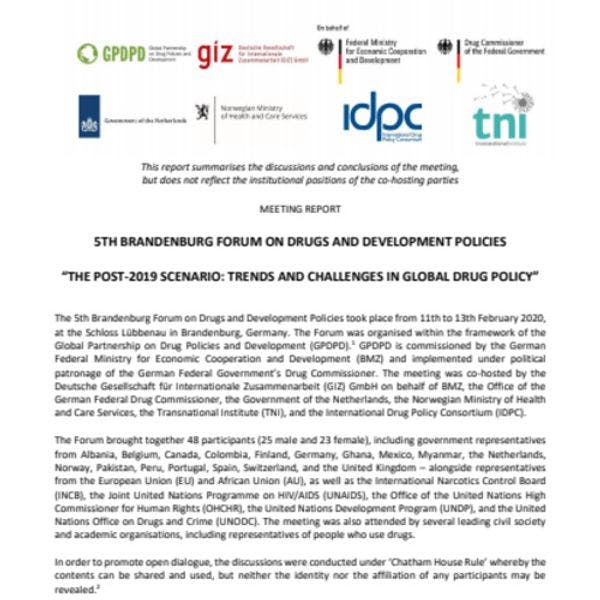 Rapport du 5e Forum de Brandenburg sur les politiques des drogues et de développement